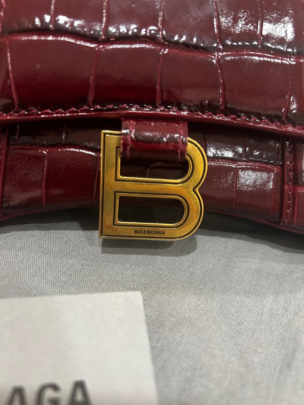 Balenciaga Mini Top Handle Bag in Burgundy Croc-Embossed Leather - Picture 4 of 9
